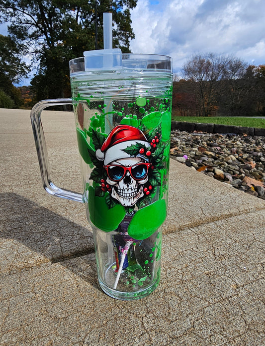 40oz skull Christmas lava drip